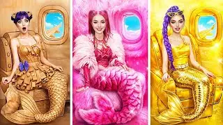 KPop Demon Hunters IRL In Airplane Huntrix Glow Up Into Mermaid in Cardboard, Fluffy &Golden Fashion