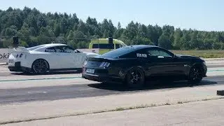 Nissan GT-R R35 vs 2017 Ford Mustang GT 5.0 Supercharged 1/4 mile drag race