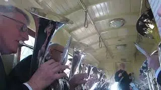 Ashover brass band playing in the GVLR restored ashover light railway coach