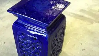 Blue Ceramic Double Dragon Square Garden Stool s2127m