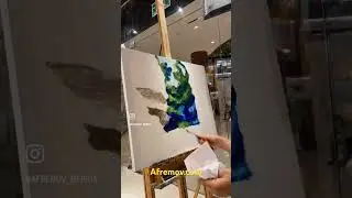Afremov art studio artist creating original oil painting with palette knife of cenote cave in Mexico