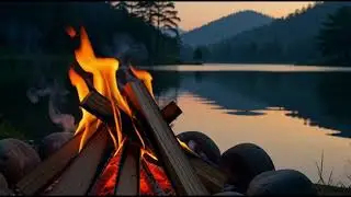 Cozy Night Campfire by the Lake with Soft Crackling Fire Sounds for Sleep Aid