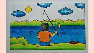 Fishing Drawing | How to draw fishing scenery drawing