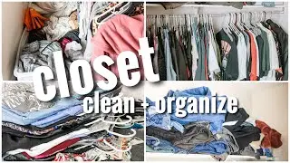 *MESSY* BEDROOM CLOSET CLEAN & ORGANIZE WITH ME // EXTREME CLEANING MOTIVATION