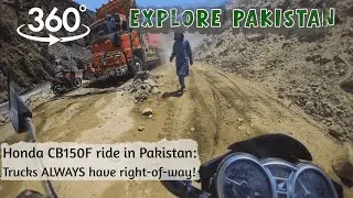 VR 360 POV Motorcycle Ride Pakistan: Trucks have right-of-way! Honda CB150F, No Narration Great ASMR