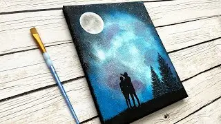 Acrylic Night Sky full of Stars 🌠 - Full Moon Painting