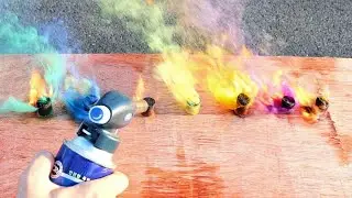 Experiment Burning Colorful Smoke Cake Simultaneously