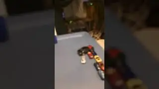RC car crashing into hot Wheels cars