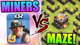 Clash Of Clans | MAX MINERS vs MAZE BASE!! | INSANE TROLL BASE DEFENSE 2016!
