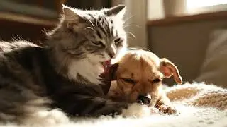 TitleHeart-Melting Alert! 😻 Cat Hugging and Kissing a Puppy (ai)