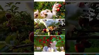 Funny happy cats and dogs with apple trees #cat #kittty #minibernedoodle #teacupdog #tinypaws #ai