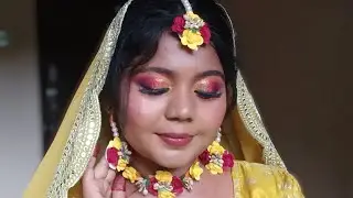 Haldi Bridal Makeup Look / colour full eye makeup/  glitter eye makeup/ glowy base