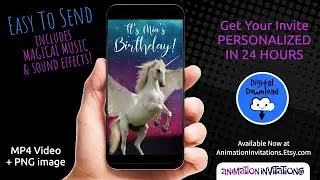 Unicorn Birthday Party Invitation | Pegasus Birthday Invite | Digital Video Invitation