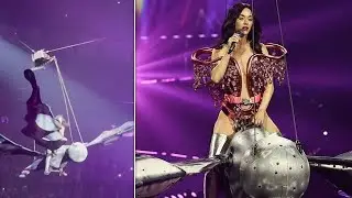 Katy Perry nearly plummets from floating butterfly as giant prop malfunctions during her show