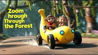 Two Little Monkeys Drive a Banana Car | Fun Jungle Adventure Nursery Rhyme for Kids