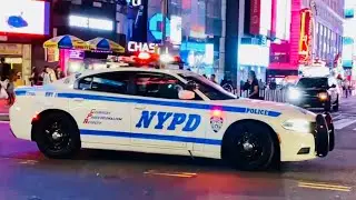 *{ DOUBLE LOAD }* NYPD HIGHWAY PATROL ESCORTING MASSIVE STEEL FIXTURES FOR NEW JPMORGAN CHASE TOWER.