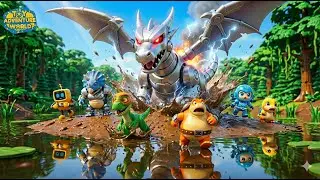 Dino Patrol fight swamp Monsters and Mecha Dragons to saves the toy city 🔥🦖