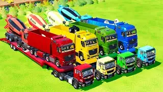 GARAGE WITH COLOR - TRANSPORTING COLORED DUMP TRUCK, MIXER WITH VOLVO TRANSPORTER! FS 22