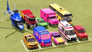 TRANSPORTING POLICE CARS, AMBULANCE, FIRE TRUCK, COLORFUL CARS WITH MIXER FARMING SIMULATOR 22! #196