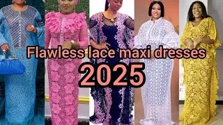 Flawless lace maxi dress designs | Colourful lace boubou styles | Lace bubu kaftan styles