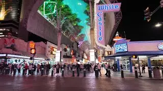 Fremont Street Experience walk in 4k - 2/5 around 8pm - People watching, Showgirls & Entertainers