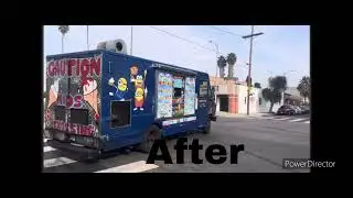 Before and After Minion soft serve ice cream truck (but other menu side) read the description