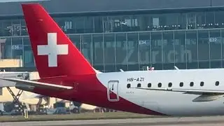 Airplane activities on runway at Zurich Airport / Switzerland