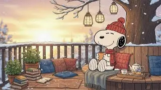 Snoopy Cozy Winter Porch ☕ Warm Lofi Music, Lantern Lights & Calm Focus for Relaxing