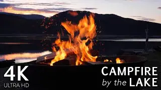 4K Relaxing Campfire By The Lake - Lakeside Fire & Nature Sounds Night Landscape Video Background