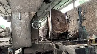 Diluar Dugaan! Pria ini menggergaji kayu besar menggunakan mesin jadul
