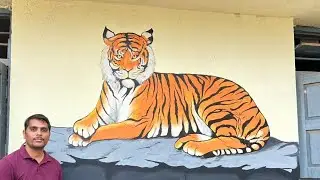 School wall painting// tiger wall painting