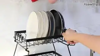 Qienrrae Dish Drying Rack for Kitchen Counter 2 Tier Dish Racks with Drainboard Set Detachable Large