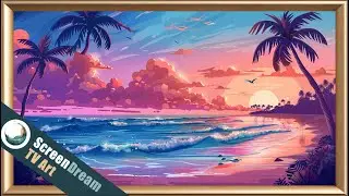Framed Beach TV Art |  Sunset TV Screensaver | Coastal TV Artwork | Beach Waves TV Wallpaper
