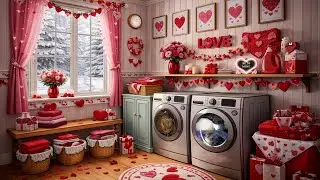 Cozy Valentine’s Day Laundry Room Ambience | Washing Machine Sounds & Winter Snow ASMR