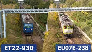 EU07E-238 z pociągiem wojskowym, ET22-930 + ET42 ze złomem