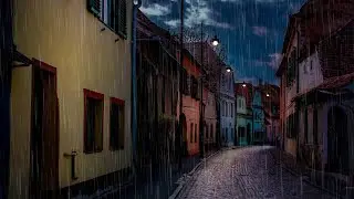 Quiet Street at Night with Heavy Rain Sounds. 3 Hours of Deep SLEEP.
