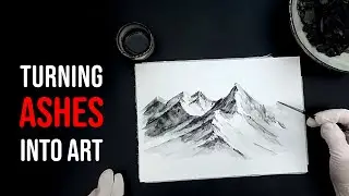 How to make black Watercolor Paint from charcoal + Timelapse Painting Mountains with black DIY Color