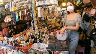 Cambodian tourism, walking tour at night market in Phnom Penh city 2021
