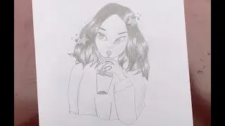 A girl With Summer Drink || Pencil Sketch for beginners || How to draw Girl With Drink- step by step