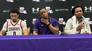 Head coach Rick Cabrera, Izzy Miles and Willie Williams postgame vs. UTRGV. 
