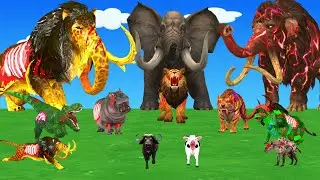 8 Giant Mammoth Elephant Cow Vs Zombie Tiger Panther Vs 5 Giant Lion Wolf Dinosaur Saved By Mammoth