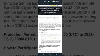 Отговори на Binance DOCK тест днес || Спечелете 70 DOCK в заключени продукти || Нов тест