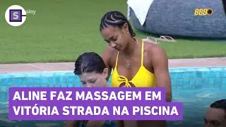 BBB 25: AMIGAS! Aline faz massagem em Vit&oacute;ria Strada na piscina