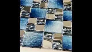 Blue glass and metal mosaic tile