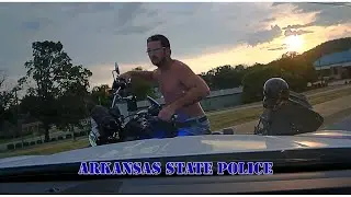 Shirtless Harley-Davidson rider has a FELONY WARRANT - Flees Arkansas State Police #pursuit #chase