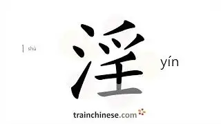 How to write 淫 (y&iacute;n) &ndash; excessive; obscene &ndash; stroke order, radical, examples and spoken audio