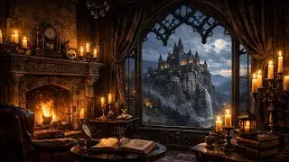 Gothic Room Ambience 🕯️🏰 Cliffside Castle View & Cozy Fantasy Atmosphere