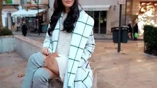 Turn Down Collar Check Black Coat