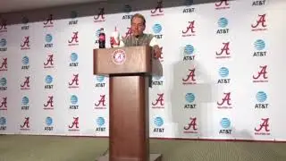 Nick Saban addresses the media after Alabama's second scrimmage