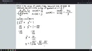 Find Cotangent Given x-Coordinate of Point of Intersection With Unit Circle